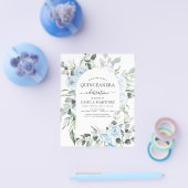 Budget Stusty Blue Quinceañera Floral Invitation Flyer (Enkel)