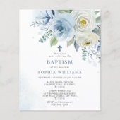 Budget Stusty Blue Roos Floral Baptism Invitation (Voorkant)