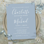 Budget Stusty Blue Script Weddenschap<br><div class="desc">Deze elegante budgetvriendelijke uitnodiging voor een blauwe bruiloft met handtekeningen,  kan worden gepersonaliseerd met uw informatie in het teken van het schrift. Ontworpen door: Thisnotme©</div>