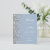 Budget Stusty Blue Silver Glitter Wedding Invite (Staand voorkant)