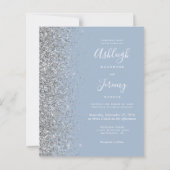 Budget Stusty Blue Silver Glitter Wedding Invite (Voorkant)