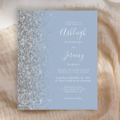 Budget Stusty Blue Silver Glitter Wedding Invite