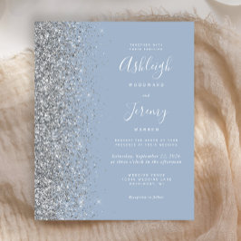Budget Stusty Blue Silver Glitter Wedding Invite