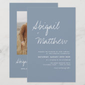 Budget Stusty Blue Simple Boho Wedding Uitnodiging (Voorkant / Achterkant)