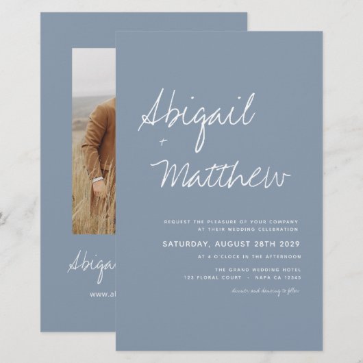 Budget Stusty Blue Simple Boho Wedding Uitnodiging (Voorkant / Achterkant)