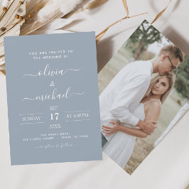 Budget Stusty Blue Weddenschap met Foto Uitnodigin