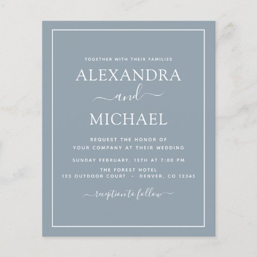 Budget Stusty Blue Wedding Modern Typografie (Voorkant)