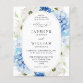 Budget Stusty Blue & White Floral Wedding Flyer (Voorkant)