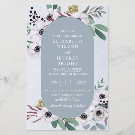 Budget Stusty Blue White Floral Wedding Invitation (Voorkant)