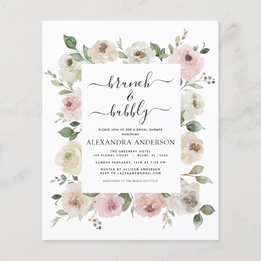 Budget Stusty Pink Brunch & Bubble Vrijgezellenfee Flyer (Voorkant)