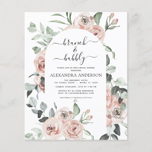 Budget Stusty Pink Brunch & Bubble Vrijgezellenfee Flyer (Voorkant)