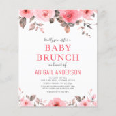 Budget Stusty Pink Floral Baby Brunch Uitnodiging (Voorkant)