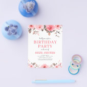 Budget Stusty Pink Floral Birthday Party Uitnodigi Flyer (Enkel)