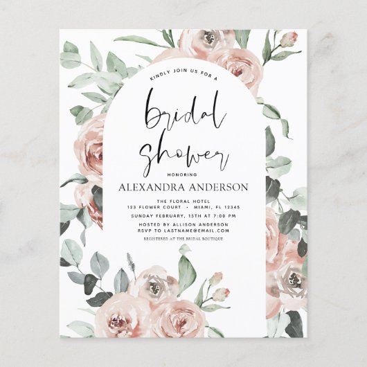 Budget Stusty Pink Floral Bridal Shower Flyer (Voorkant)