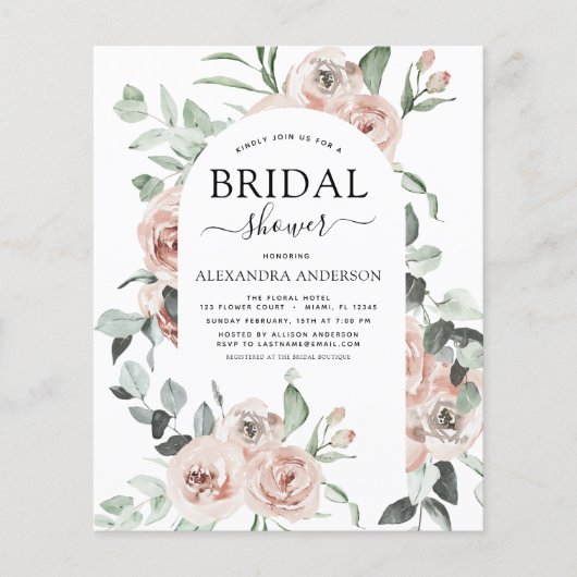 Budget Stusty Pink Floral Bridal Shower Flyer (Voorkant)