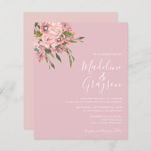 BUDGET Stusty Pink Floral Weddenschap (Voorkant / Achterkant)