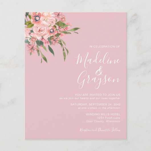 BUDGET Stusty Pink Floral Weddenschap (Voorkant)