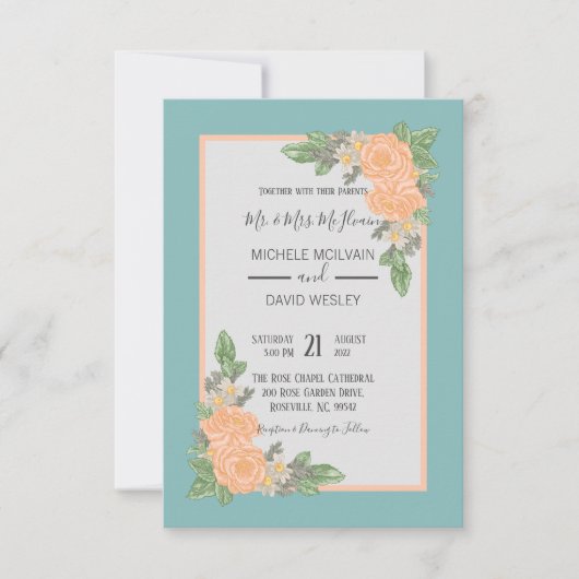 Budget Stusty Pink Floral Wedding Kaart (Voorkant)