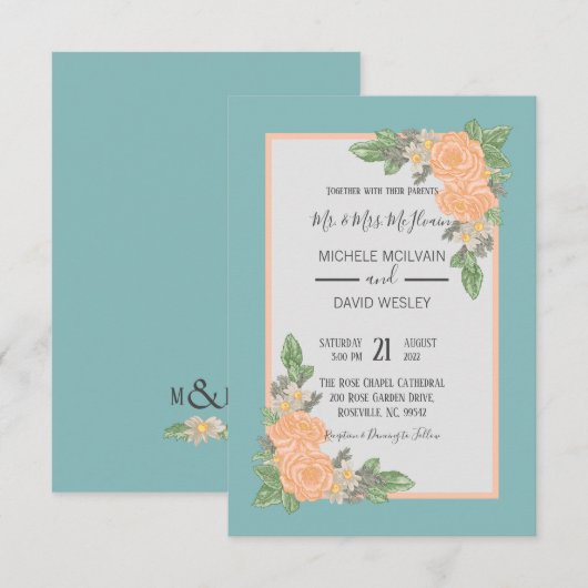 Budget Stusty Pink Floral Wedding Kaart (Voorkant / Achterkant)