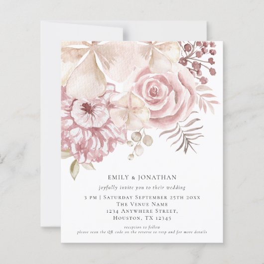 Budget Stusty Pink Florals QR Code Weddenschap Uit (Voorkant)