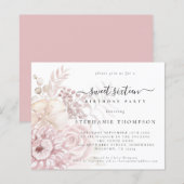 Budget Stusty Pink Florals Sweet Sixteen Uitnodigi (Voorkant / Achterkant)