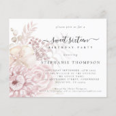Budget Stusty Pink Florals Sweet Sixteen Uitnodigi (Voorkant)
