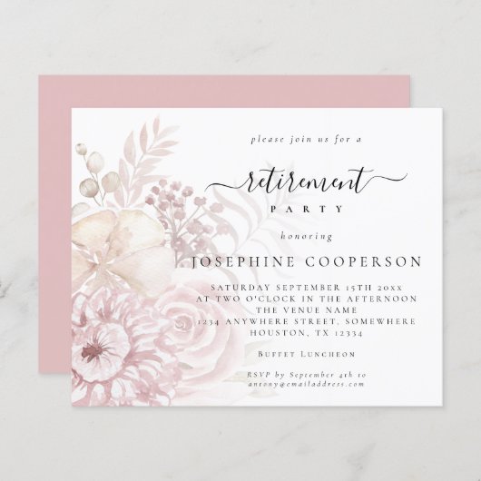 Budget Stusty Pink Florals Vrouw Uitnodiging (Voorkant / Achterkant)