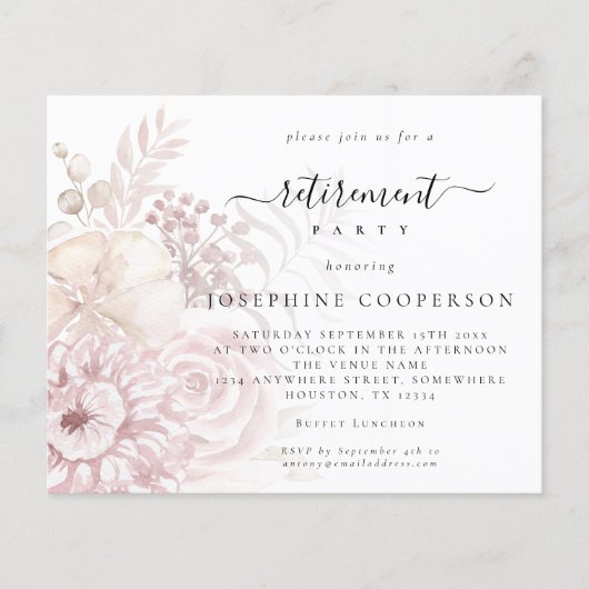 Budget Stusty Pink Florals Vrouw Uitnodiging (Voorkant)