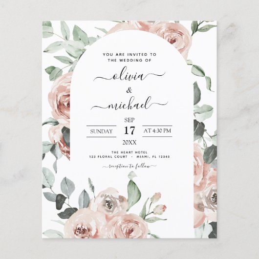 Budget Stusty Pink Groene Foto Floral Weddenschap Flyer (Voorkant)