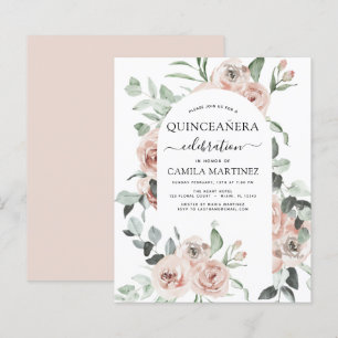 Budget Stusty Pink Quinceañera Floral Uitnodiging