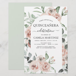 Budget Stusty Pink Quinceañera Floral Uitnodiging