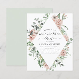 Budget Stusty Pink Quinceañera Floral Uitnodiging