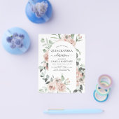 Budget Stusty Pink Quinceañera Floral Uitnodiging Flyer (Enkel)