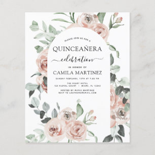 Budget Stusty Pink Quinceañera Floral Uitnodiging Flyer