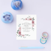 Budget Stusty Pink Quinceañera Floral Uitnodiging Flyer (Enkel)