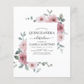 Budget Stusty Pink Quinceañera Floral Uitnodiging Flyer (Voorkant)