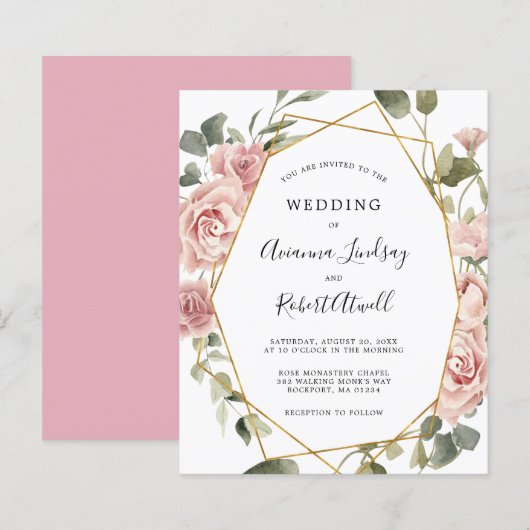 Budget Stusty Pink Rose Floral Wedding (Voorkant / Achterkant)