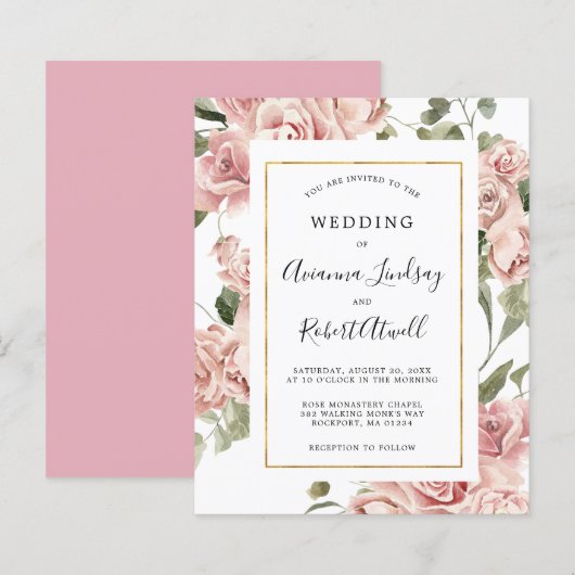 Budget Stusty Pink Rose Floral Wedding (Voorkant / Achterkant)