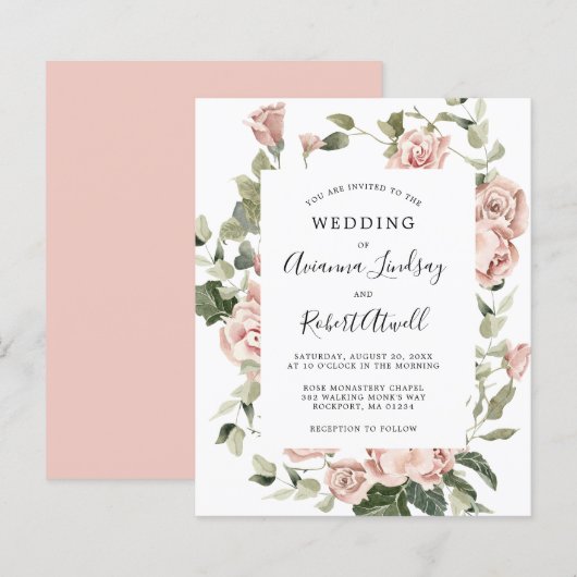 Budget Stusty Pink Rose Floral Wedding (Voorkant / Achterkant)