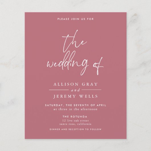 Budget Stusty Pink Wedding Flyer (Voorkant)
