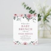 Budget Stusty Roos Floral Baby Brunch Uitnodiging (Staand voorkant)