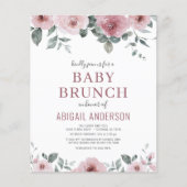 Budget Stusty Roos Floral Baby Brunch Uitnodiging (Voorkant)