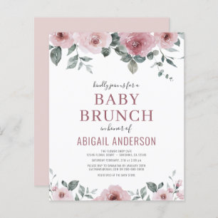 Budget Stusty Roos Floral Baby Brunch Uitnodiging