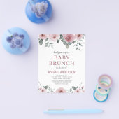 Budget Stusty Roos Floral Baby Brunch Uitnodiging Flyer (Enkel)