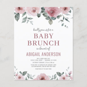 Budget Stusty Roos Floral Baby Brunch Uitnodiging Flyer