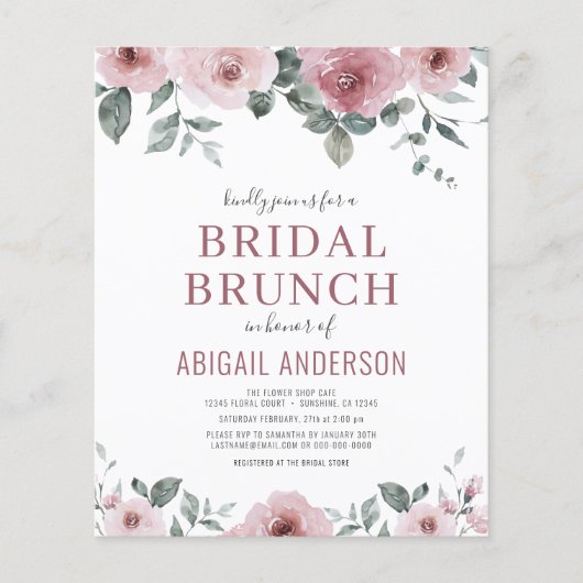 Budget Stusty Roos Floral Bridal Shower Flyer (Voorkant)