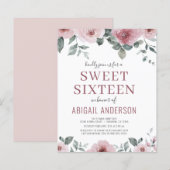Budget Stusty Roos Floral Sweet Sixteen Uitnodigin (Voorkant / Achterkant)