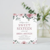 Budget Stusty Roos Floral Sweet Sixteen Uitnodigin (Staand voorkant)