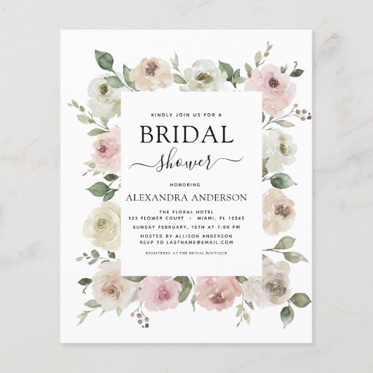 Budget Stusty Roos Roze Vrijgezellenfeest Floral Flyer (Voorkant)