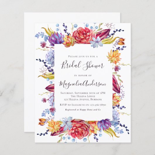 Budget Succulent Bridal Shower Invitation (Voorkant / Achterkant)